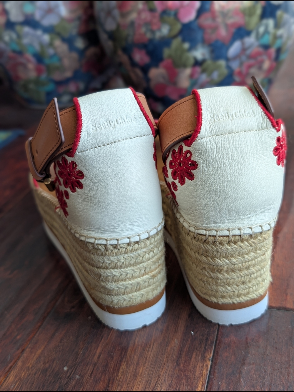 NWOT Glyn Platform Sandal in Chalk & Red Summer Wedge Espadrilles Size 39 8.5 - Picture 6 of 9